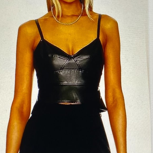 A.L.C. Tops - A.L.C. BLACK VEGAN LEATHER CROPPED TOP